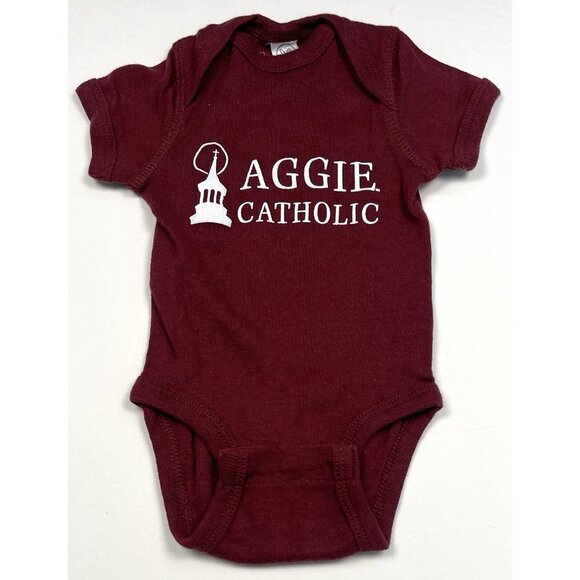 RABBIT SKINS Infant NEWBORN Maroon Bodysuit Romper Aggie Catholic Texas A&M EUC - Picture 1 of 6